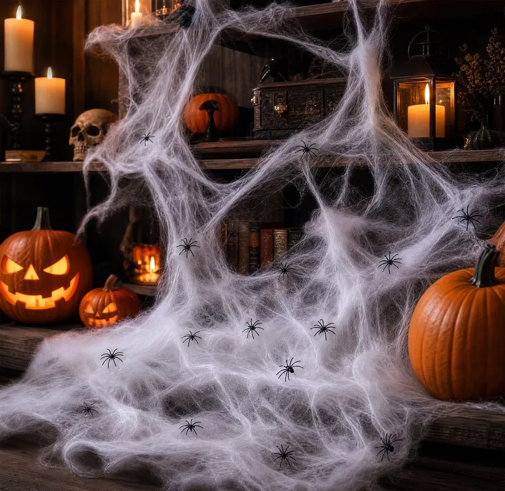Jsdoin 60g Halloween spider web decoration, including 30 fake spiders and stretchable Halloween spider webs as Halloween decorations,After strong sunlight, there will be a luminous effect at night