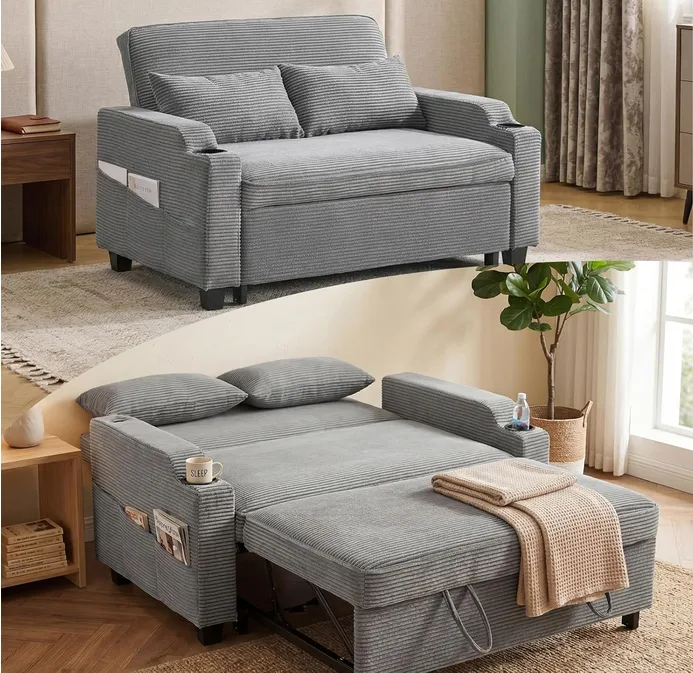 Karl Home 2 Seater Sofa Bed Convertible Pull Out Sleeper Couch Dark Grey