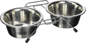 Kerbl Double Bowl Stand Including 2 Stainless Steel Bowls No Slipping Stable