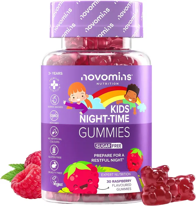 Kids Night Time Gummies Magnesium L Theanine Vitamin B Novomins
