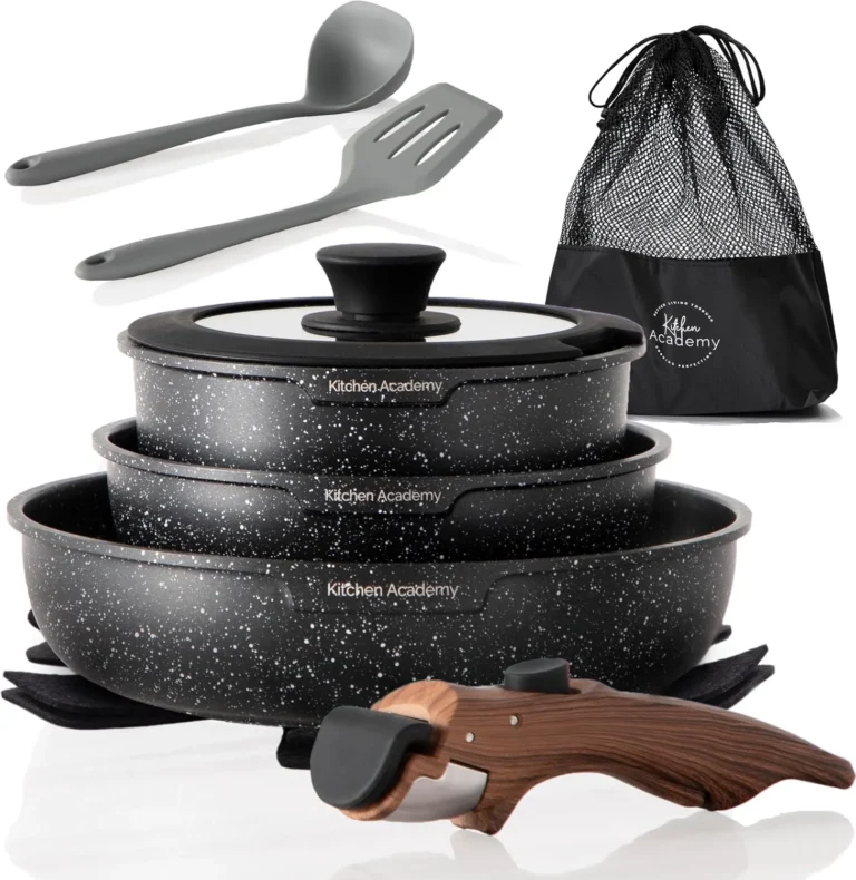 Kitchen Academy 10 PCs Black Pots And Pans Set Non Stick Removable Handle