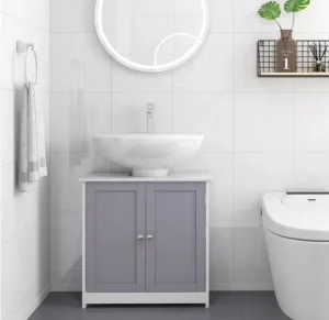 Kleankin Under Sink Bathroom Cabinet 2 Doors Adjustable Shelf White Grey