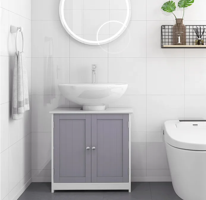 Kleankin Under Sink Bathroom Cabinet 2 Doors Adjustable Shelf White Grey