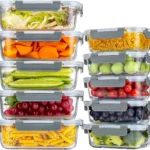 KUMD 20-Piece Set (10-Pack) Borosilicate Glass Meal Prep Containers with Upgraded Detachable Locking Lids - 5 Large (1040ml) & 5 Small (370ml) Lunch Boxes, Microwave/Oven/Freezer Safe