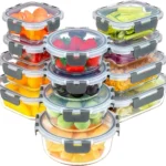 KUMD 24-Piece Set (12-Pack) Borosilicate Glass Food Storage Containers with Upgraded Detachable Locking Lids - Round, Square & Rectangular Meal Prep Boxes, Microwave/Oven Safe