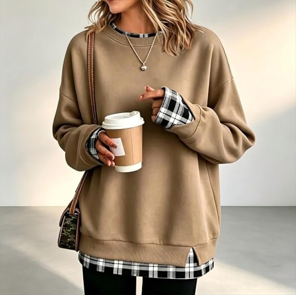 Ladies Sweatshirts Without Hood Spliced Fake Two Piece