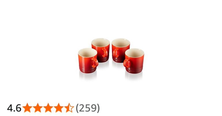 Le Creuset Stoneware Mugs Set Of 4 350 Ml Each Cerise 4 Count Pack Of 1