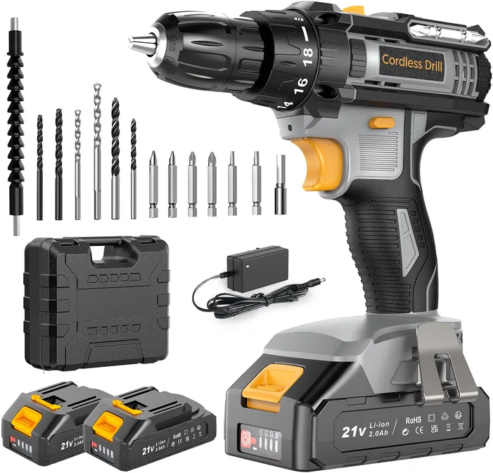 Leeikoo Cordless Drill 21v 42nm Power Drill With 2 X 2 0ah Batteries 18 1 Torque