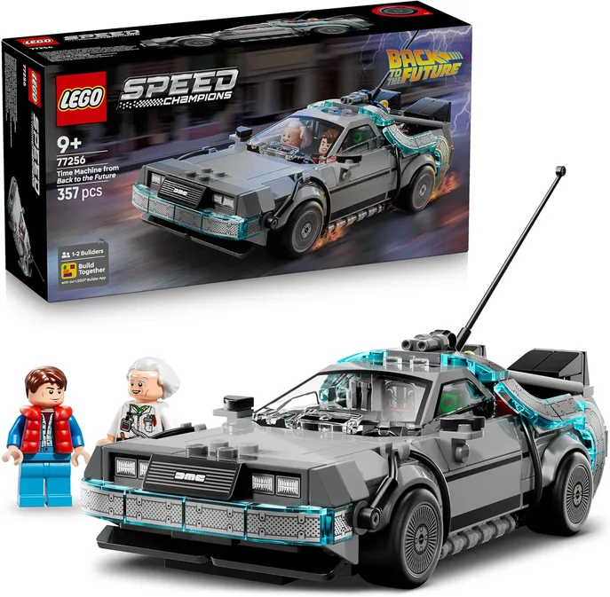 LEGO Speed Champions Time Machine from Back to the Future Toy - Car Model Kit w/Doc Brown & Marty McFly Minifigures - Gift for 9+ Year Old Boys, Girls & Movie Fans - 77256
