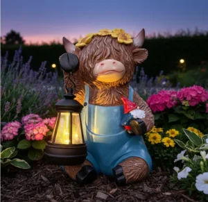 Lifemet Solar Highland Cow Garden Ornament Sitting Statue With Lantern