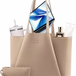 LOVEVOOK Laptop Bags for Women, 15.6 inch Handbags Tote Bags with Compartments, PU Leather Shoulder Work Bag Ladies Handbags with Purse for College Office Business Shopping, Sandy
