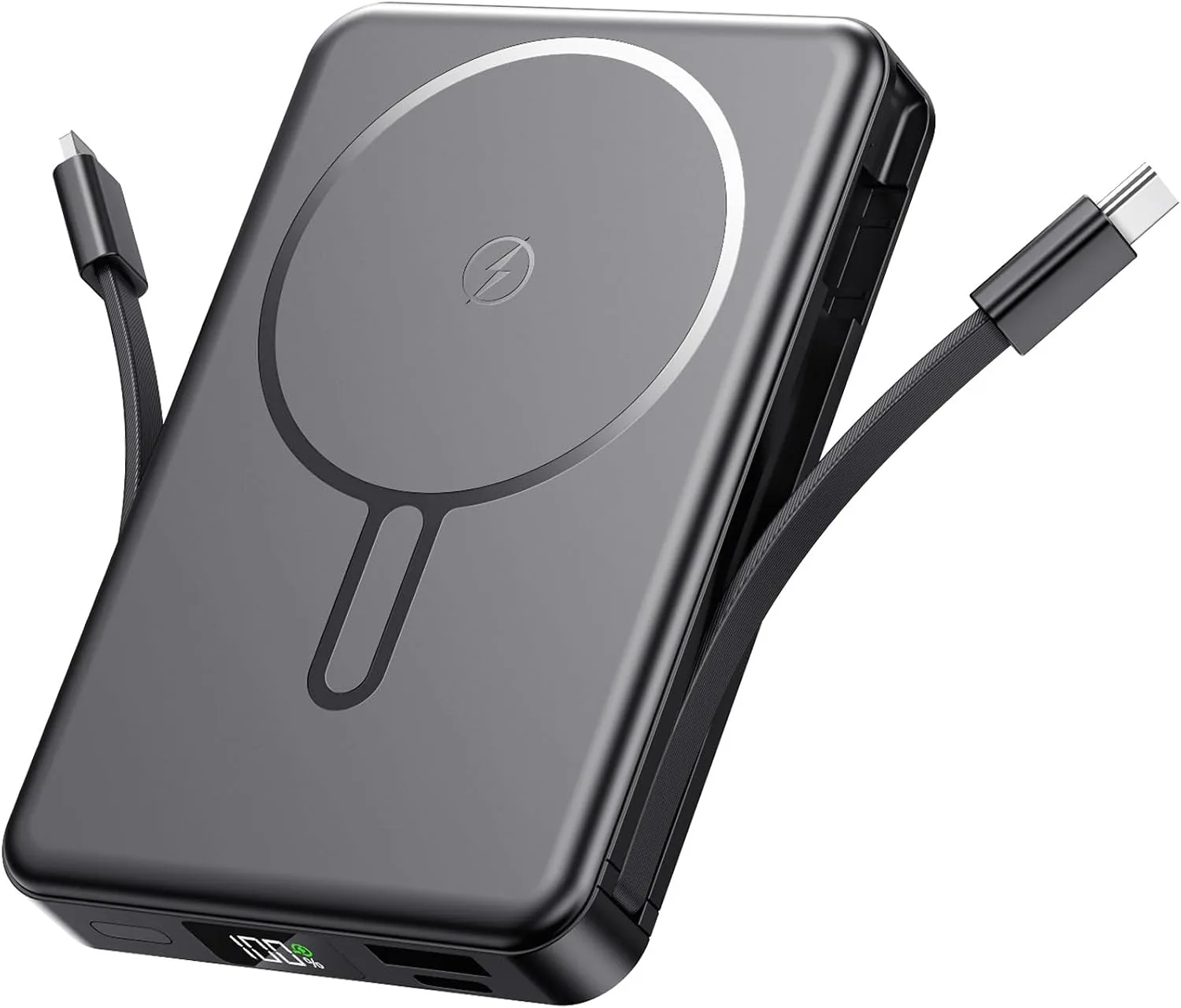 Magnetic Power Bank With Built In Cables 10000mah Portable Charger