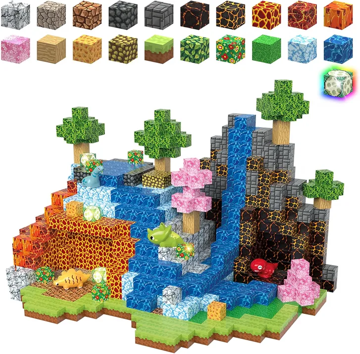 Medmhsma Magnetic Blocks 100pcs 1 Inch Build 3d Jurassic Adventure Scenes