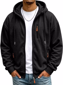 Mens Fleece Jackets Full Zip Long Sleeve Winter Thermal Hood