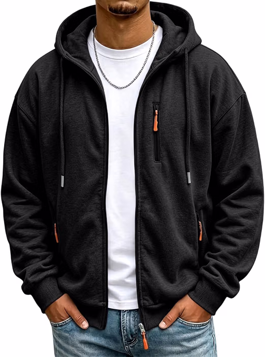 Mens Fleece Jackets Full Zip Long Sleeve Winter Thermal Hood