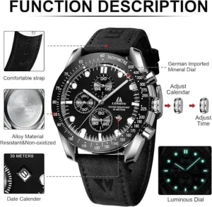Mens Watches Waterproof Analog Quartz Wrist Watch With Date No Chronograph