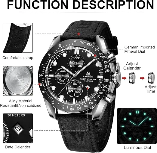 Mens Watches Waterproof Analog Quartz Wrist Watch With Date No Chronograph