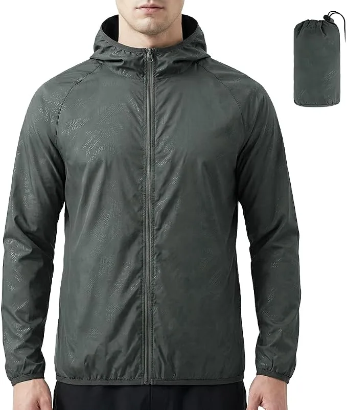 Mens Waterproof Jackets Lightweight Rain Jacket Packable Hooded Rain Coats Fast