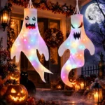 Mepham Halloween 2-piece Decorative Outdoor Ghost Style Bag with LED Light Chain, 120cm Hanging Ghost Summer Decoration, Suitable for Parties, Terraces, Doors, Windows, Trees, Porches, Homes, Lawn