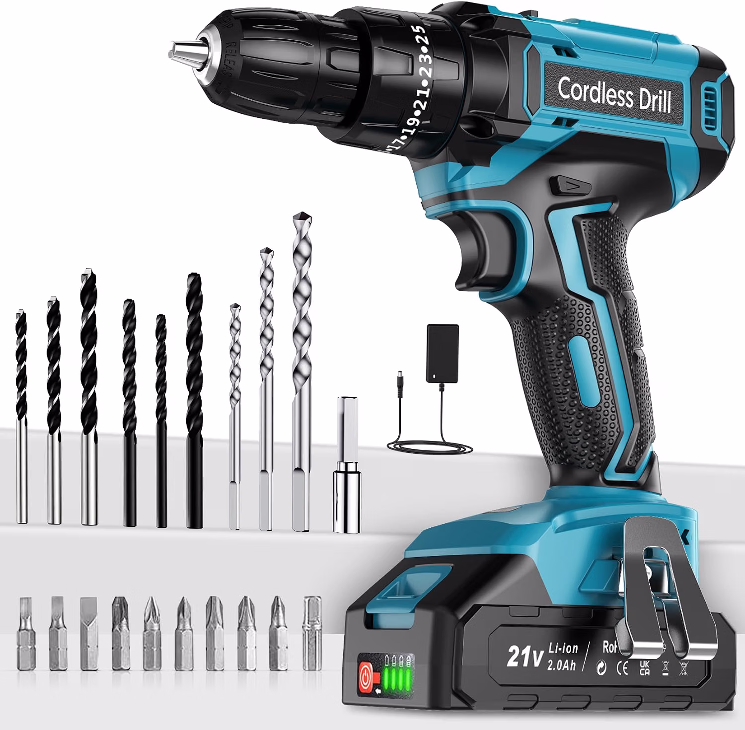 Mhpro Cordless Hammer Drill 21v Power Drill Driver 25 3 Torque 2 Speed