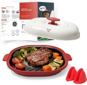 Microwave Grill Pan With Lid Non Stick Bacon Cooker For Steaks And Chicken