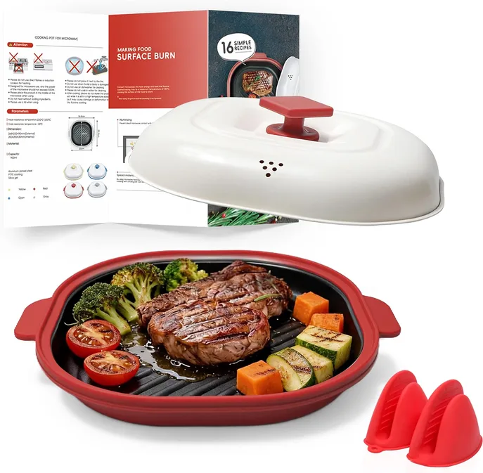 Microwave Grill Pan With Lid Non Stick Bacon Cooker For Steaks And Chicken