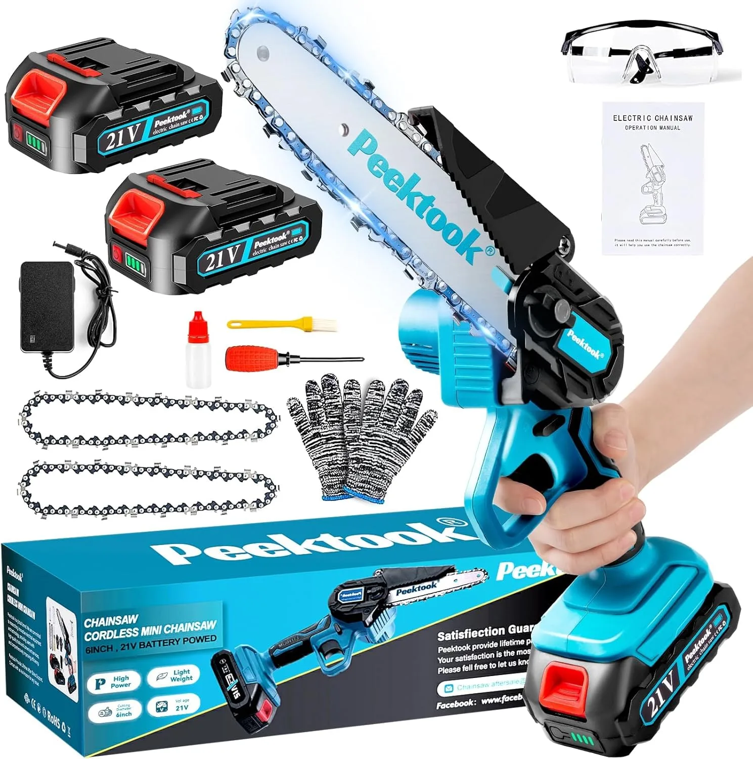 Mini Chainsaw 6 Inch Brushless Motor Cordless Chainsaw With 2 Battery And 2 Chai