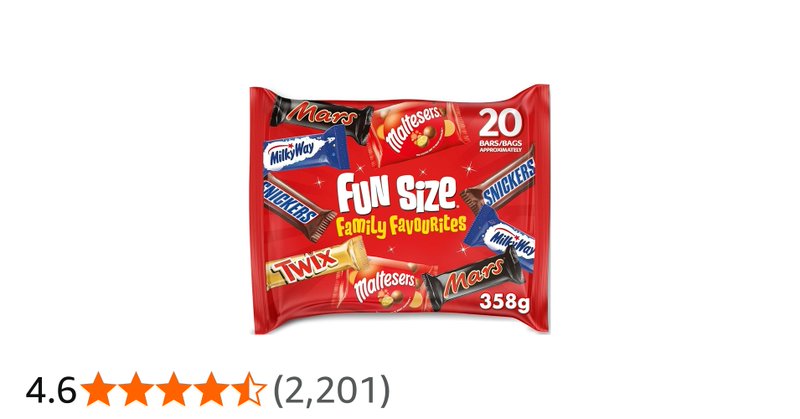 Mixed Fun Size Chocolate Bar Multipack Variety Assortment 358g 20 Pieces
