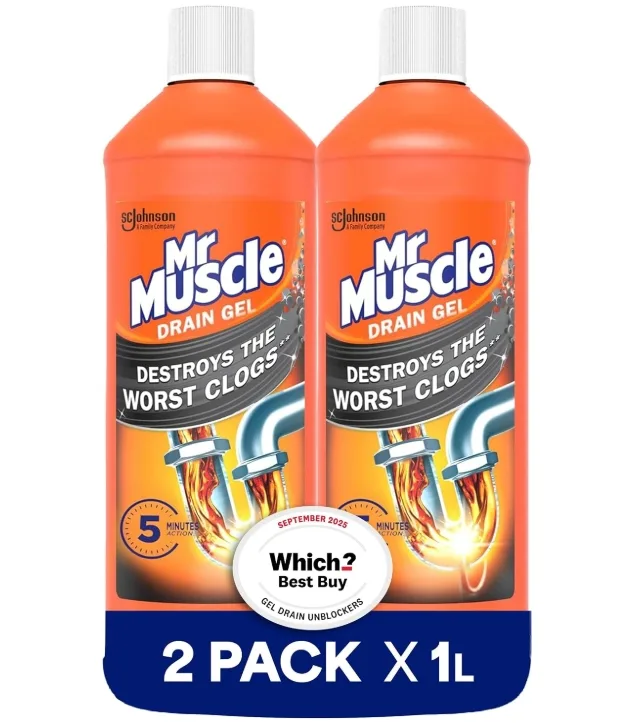 Mr Muscle Drain Unblocker 2x1l Heavy Duty Fast Acting Gel Sink Unblocker