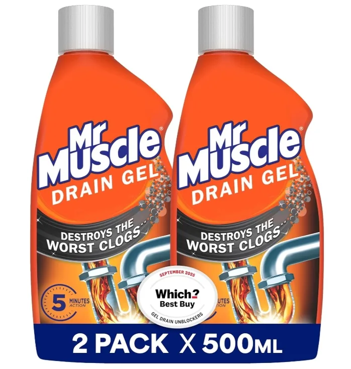 Mr Muscle Drain Unblocker 2x500ml Heavy Duty Fast Acting Gel Sink Unblocker