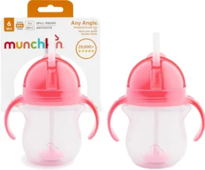 Munchkin 2 Pack Tip And Sip Baby And Toddler Weighted Straw Cups 207ml Pink
