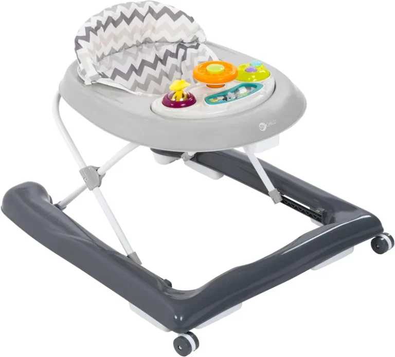 MyChild Wizzy Walker - Grey - Activity Centre Baby Walker - Easy fold Frame for Storage - 6 Months + Anti Fall Blocks for Extra Safety and 3 Height Adjustment.