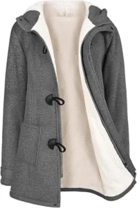 Nadeer Womens Horn Button Fleece Lined Thicken Coat Winter Warm Long Hoodies Jac