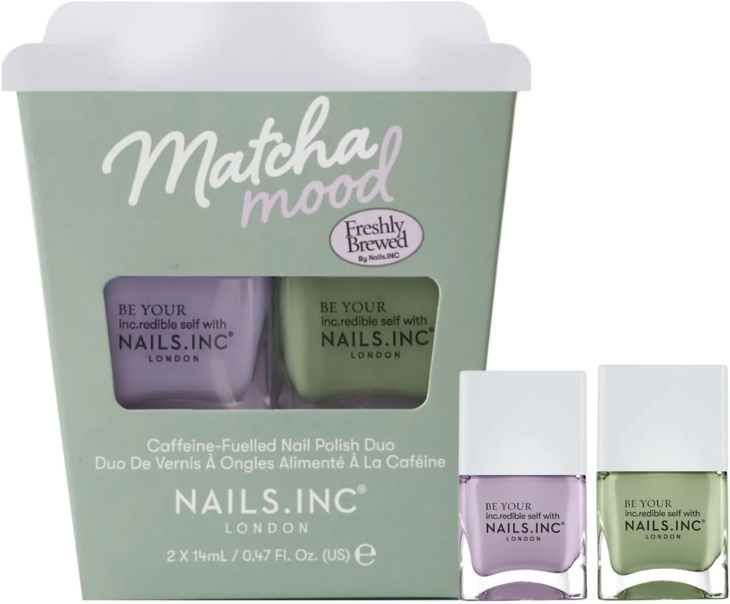 Nails Inc Matcha Mood Nail Polish Duo Gift Set Caffeine And Green Tea Infused Fa