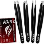 NARZ 4Pcs Professional Tweezer for Facial Hair Women & Men Stainless Steel Precision Tweezers for Ingrown Hair Tweezers for Men & Women (Black Set)