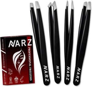 Narz 4pcs Professional Tweezer For Facial Hair Women And Men Stainless Steel Pre