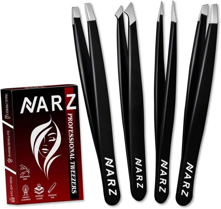 Narz 4pcs Professional Tweezer For Facial Hair Women And Men Stainless Steel Pre