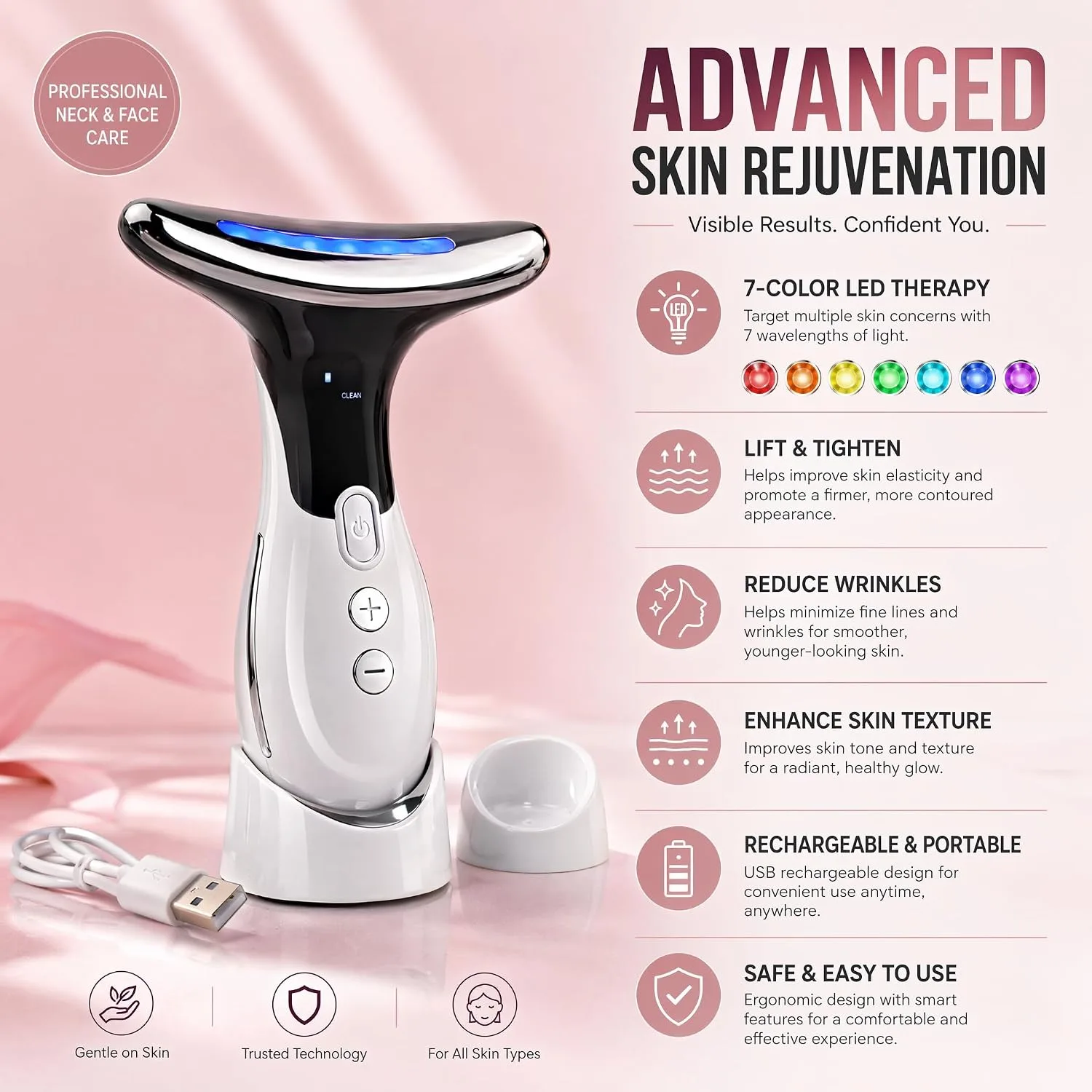 Neck Face Massager Tool With Heat And Cold 7 In 1 Portable Facial Massager
