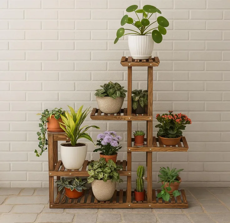 Neo 5 Tier Wooden Plant Stand For Balcony Indoor Garden And Patio Outdoor Flower