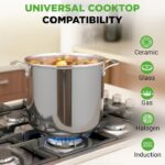 NutriChef Large Stainless Steel Stock Pot with Lid - Big Soup Pot, Heavy Cooking Pot with Glass Lid - Stew Pot, Cookware Induction Pot, Mirror Finish Stockpot, Deep Casserole Pot, 15-Qt/14.2 Litre