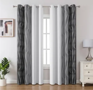 Ombre Room Darkening Curtains Modern Gradient Eyelet Drapes With Wave Line Patte