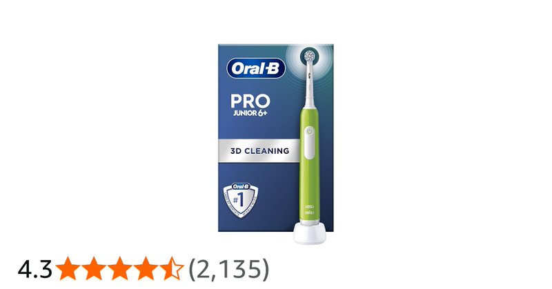 Oral B Pro Junior Electric Toothbrush 1 Green Handle 1 Toothbrush Head Designed
