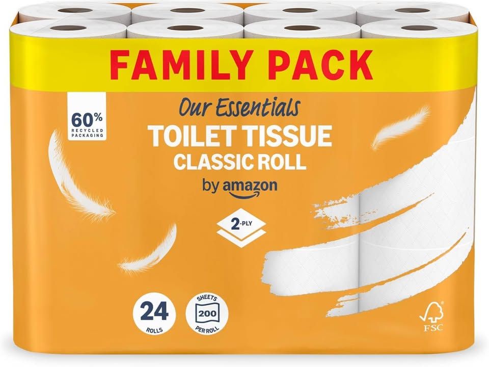 Our Essentials By Amazon Toilet Tissue Classic Roll 2 Ply 24 Rolls