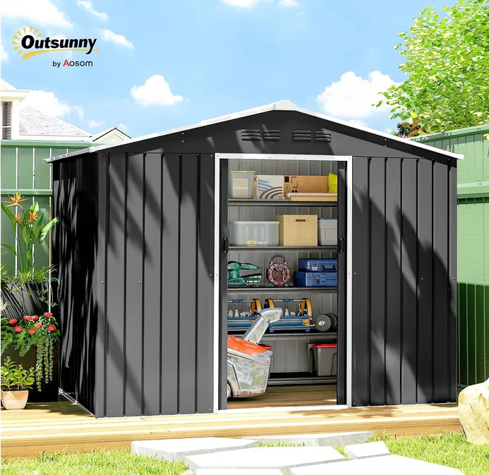 Outsunny 7 7 X 5 6ft Metal Garden Shed With Vents Grey