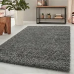 Oxford Plain Soft Thick Shaggy Living Room Area Rug, Dark Grey, 60x110cm