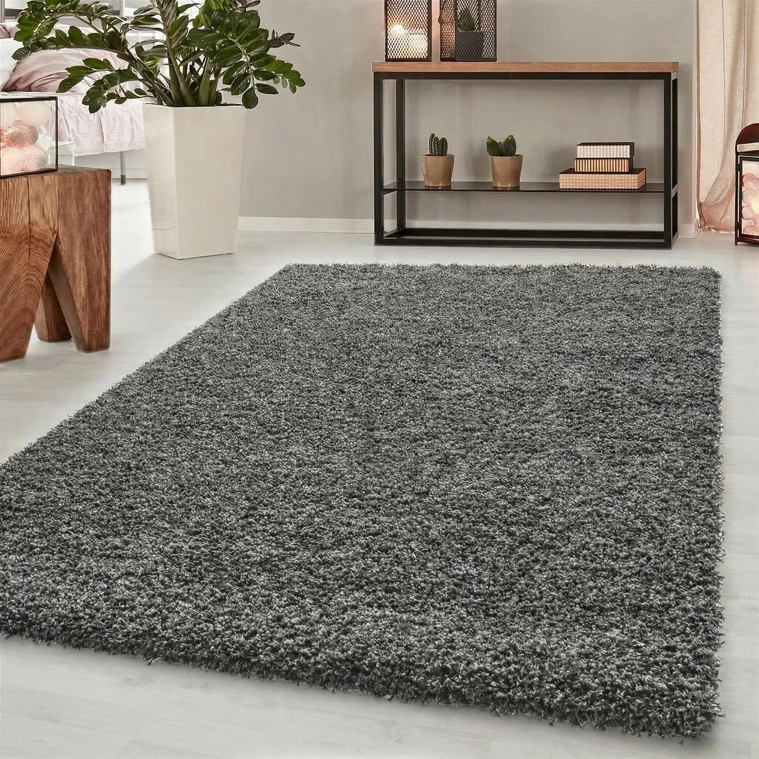 Oxford Plain Soft Thick Shaggy Living Room Area Rug Dark Grey 60x110cm