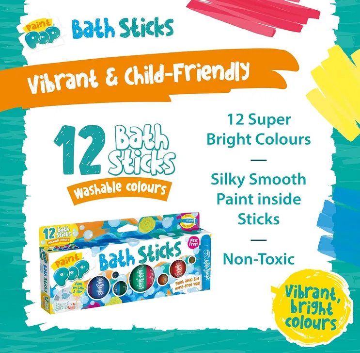 Paint Pop Bath Sticks Kids Washable Tub Wall Crayon Set 6 Pack