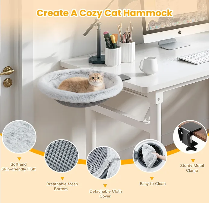 Pawaboo Cat Desk Bed One Click Foldable Sunken Cats Hammock Up To 40lbs