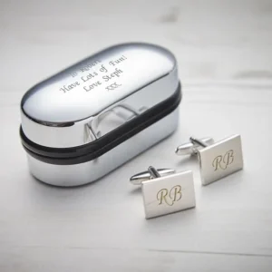 Personalised Cufflinks With Chrome Case Engraved With Your Custom Text Gifts For
