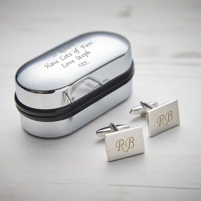 Personalised Cufflinks With Chrome Case Engraved With Your Custom Text Gifts For